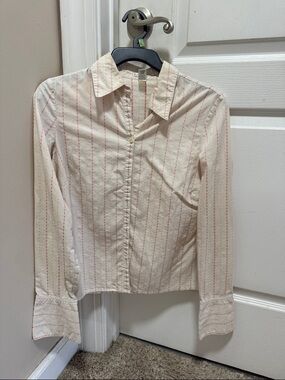 Old Navy Cream Button-Down Shirt with Red Pinstripes